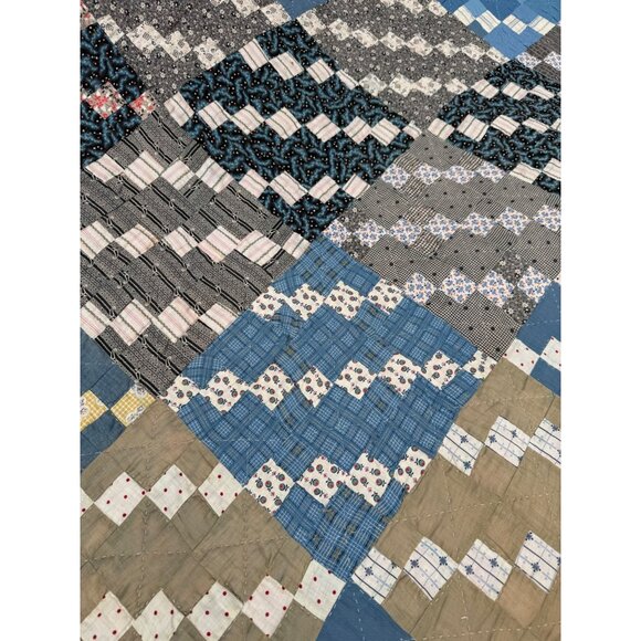 Vintage 1930s Fabric Postage Stamp Quilt 77.5x78" Rustic - Picture 4 of 16